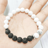 Bracelet en Howlite Blanche et Pierre de Lave | Lithothérapie Stéphanie